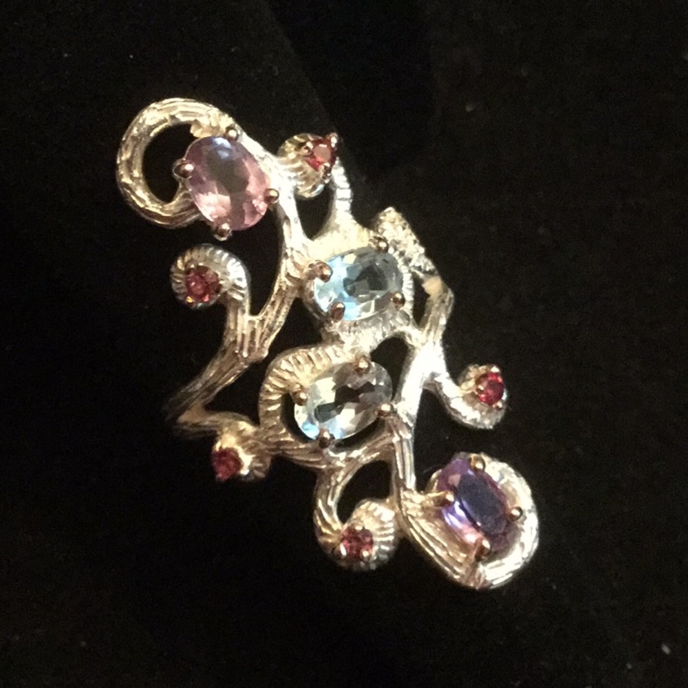 Dramatic Genuine Amethyst & Gemstone Ring - image 2